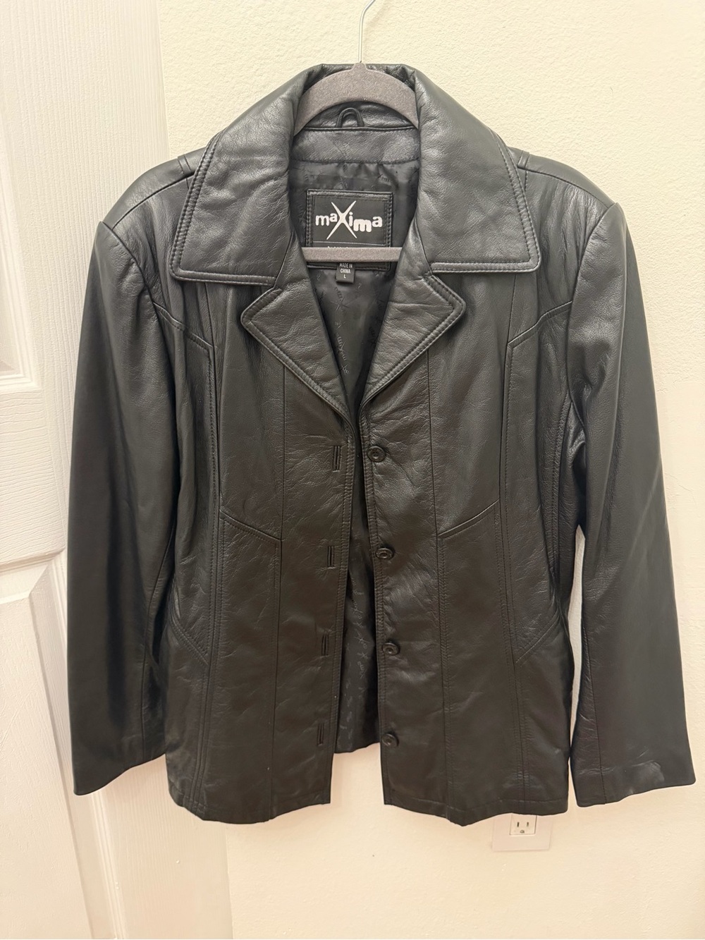 Maxima Black Leather Tailored Button Jacket